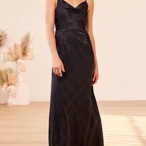 Lulus Black Satin Jacquard Maxi Dress